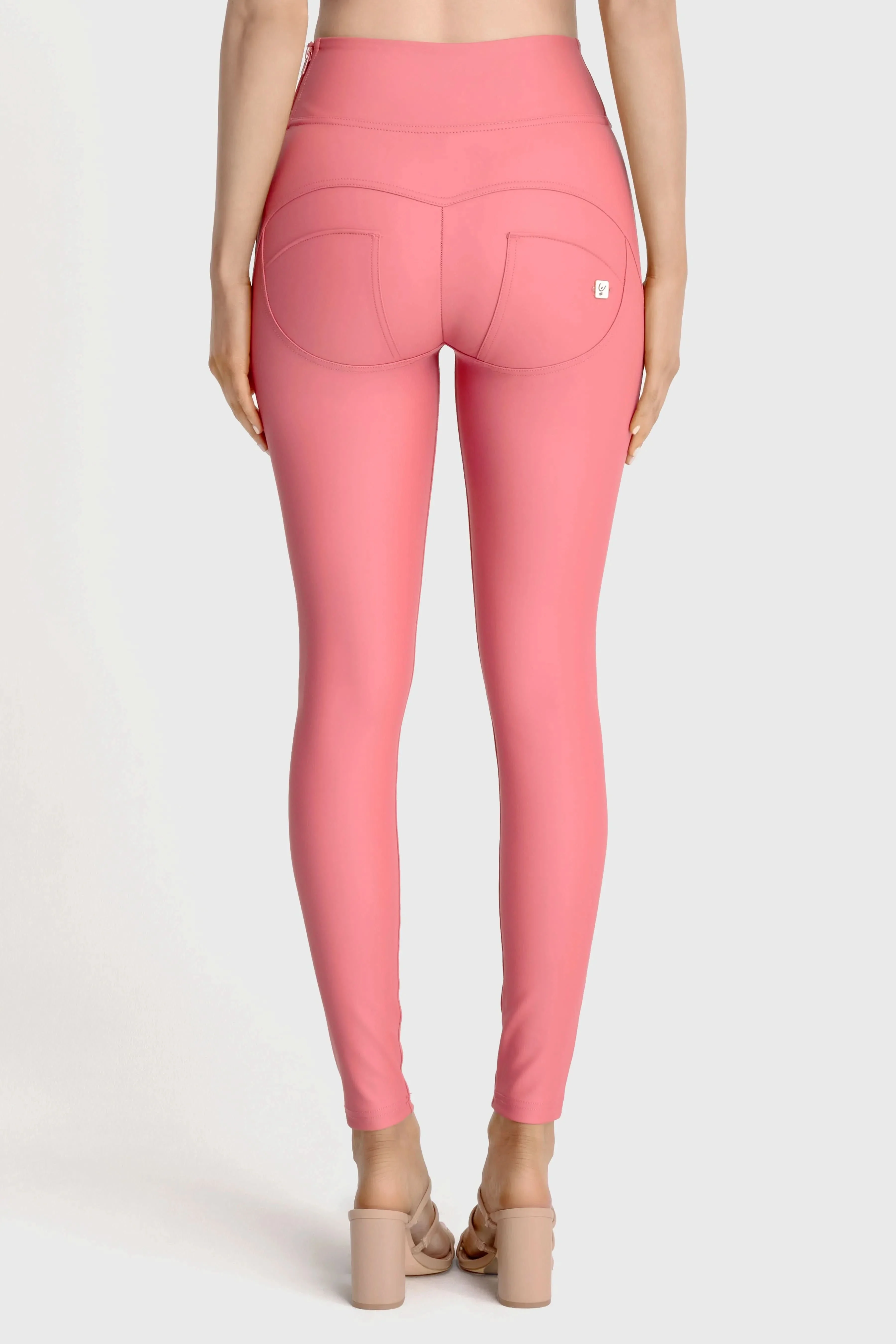 WRUP Faux Leather with Button Detail - Super High Waisted - Full Length - Rosey Pink - Image 8