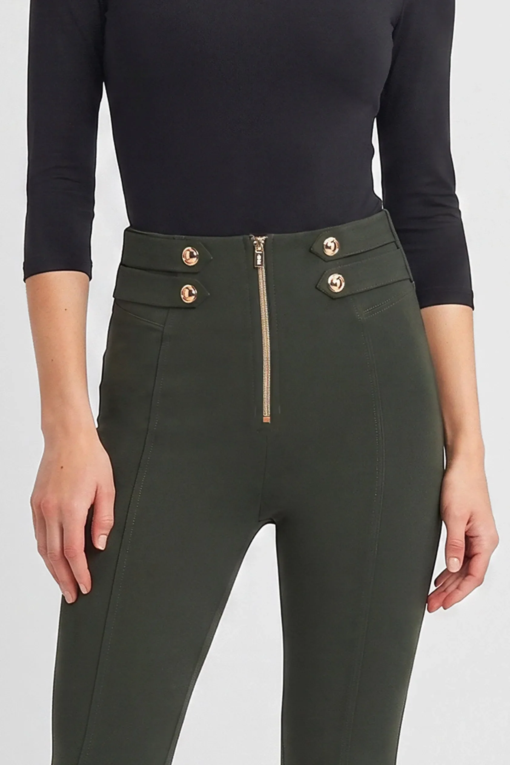 WRUP Military Button Detail Fashion - High Waisted - Ankle Length - Army Green - Image 5