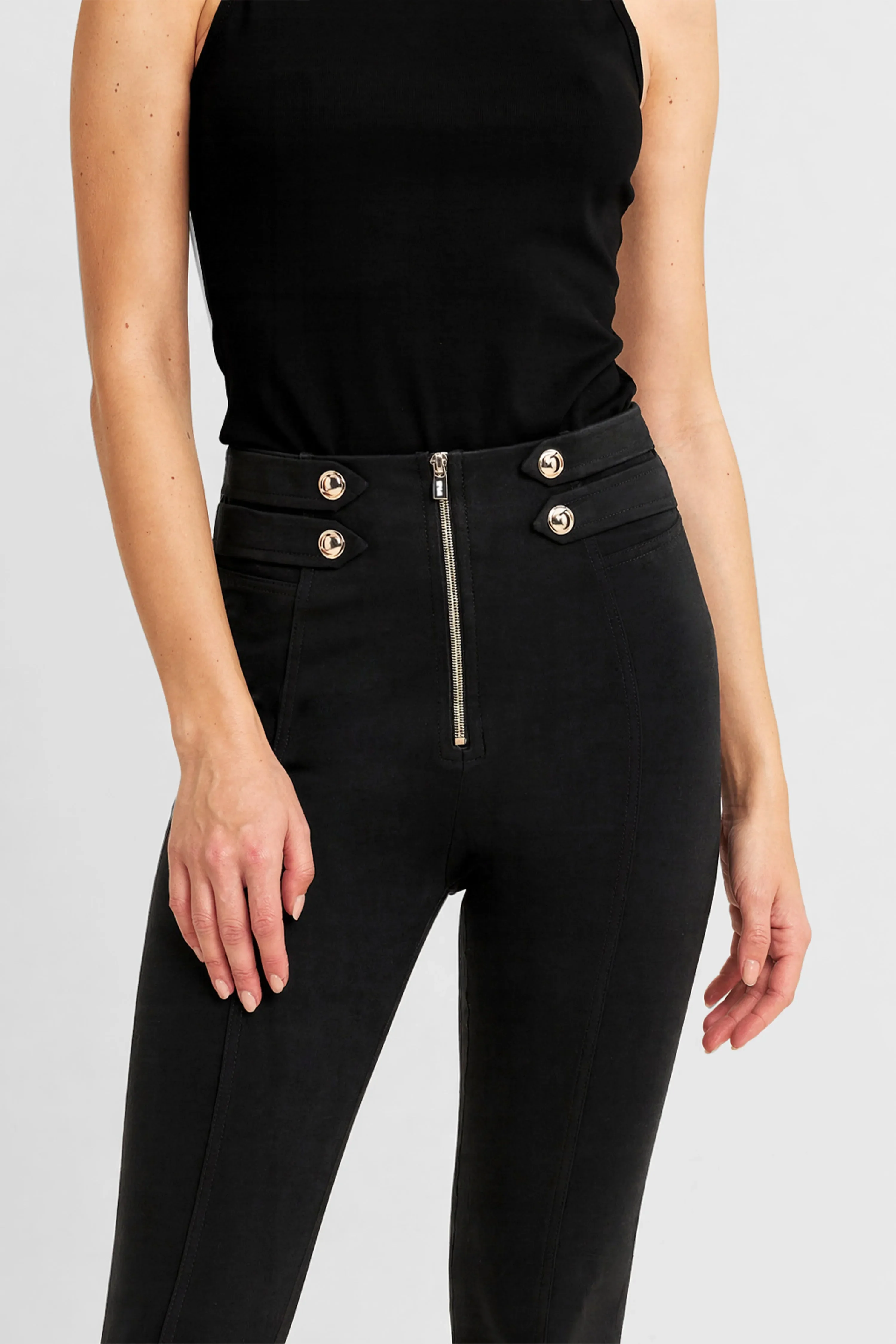 WRUP Military Button Detail Fashion - High Waisted - Ankle Length - Black - Image 5