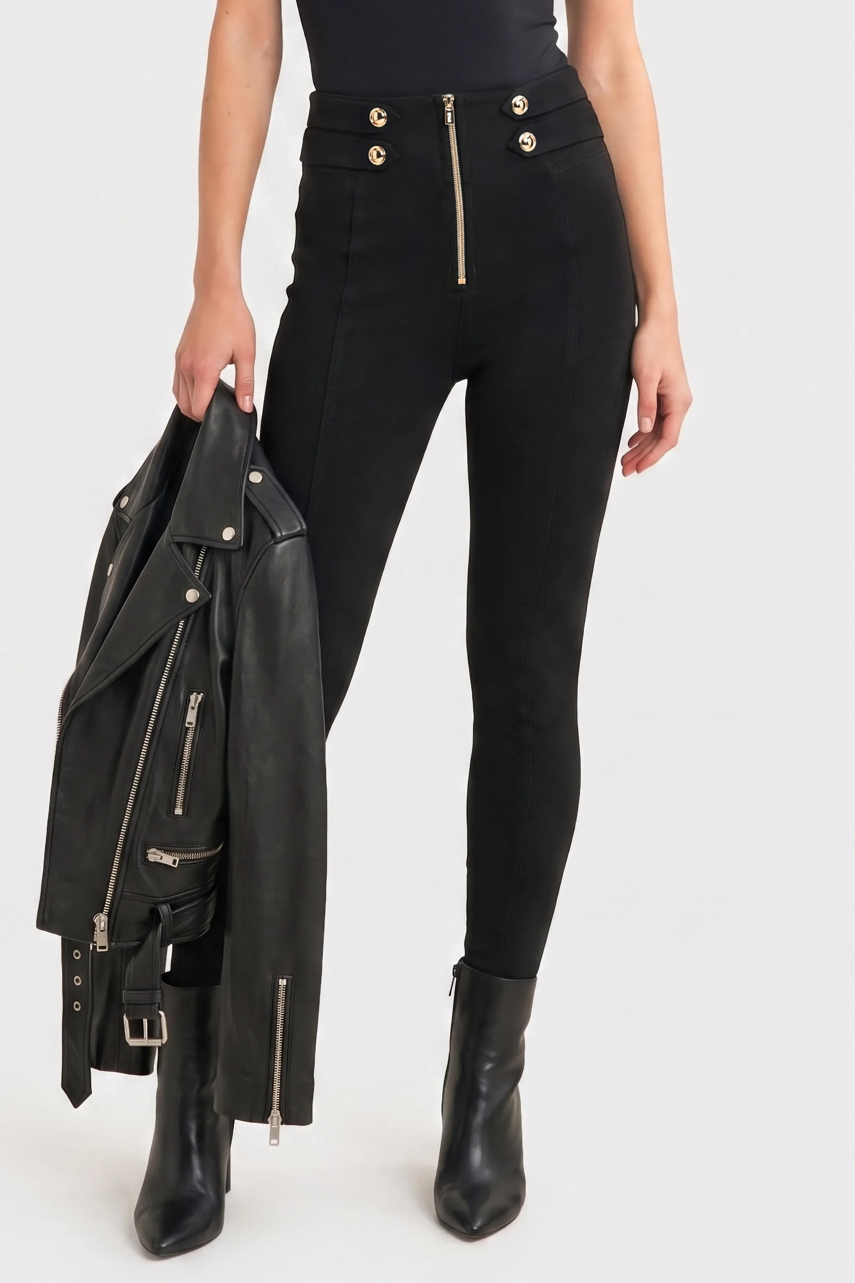 WRUP Military Button Detail Fashion - High Waisted - Ankle Length - Black - Image 6