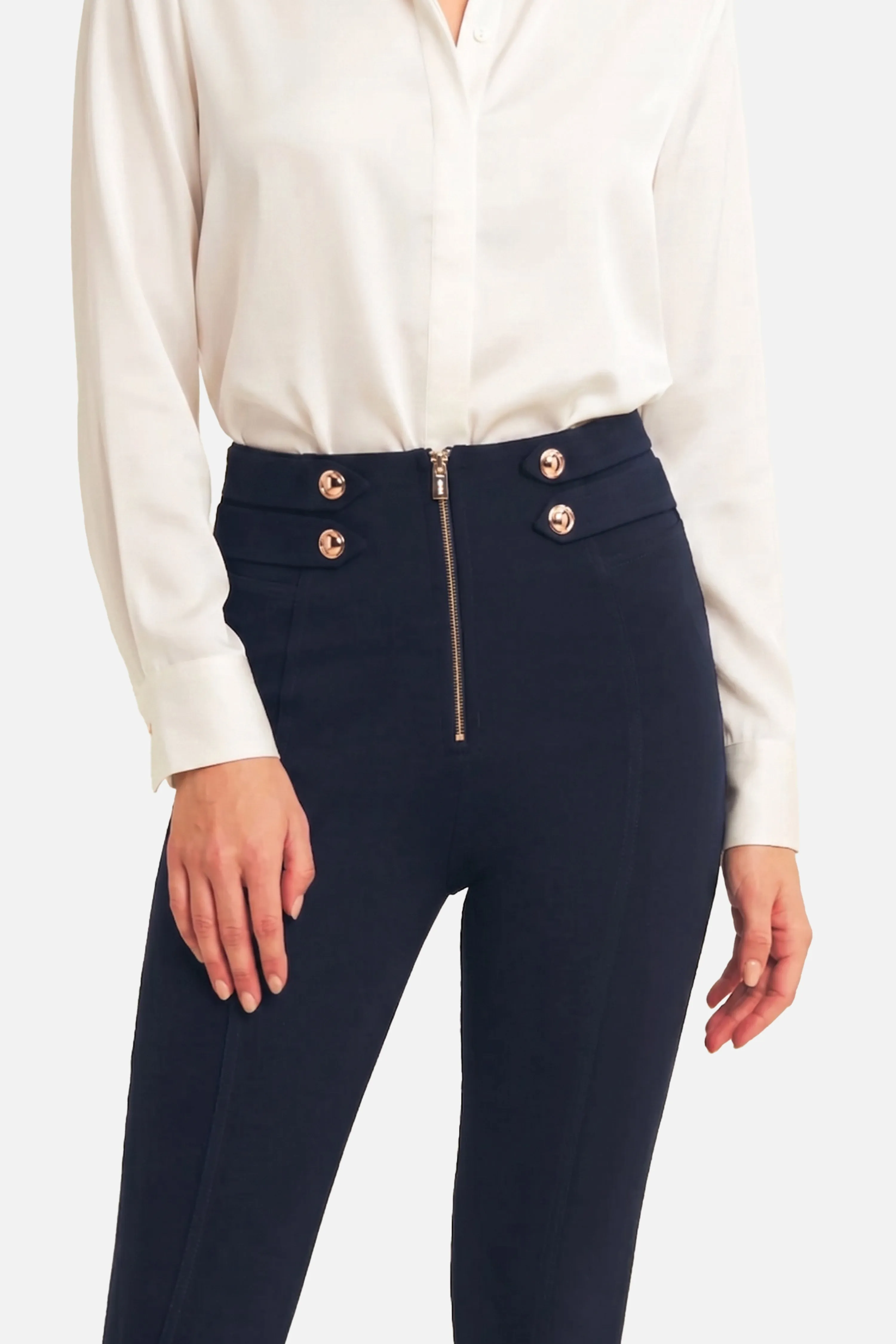WRUP Military Button Detail Fashion - High Waisted - Ankle Length - Deep Blue - Image 3